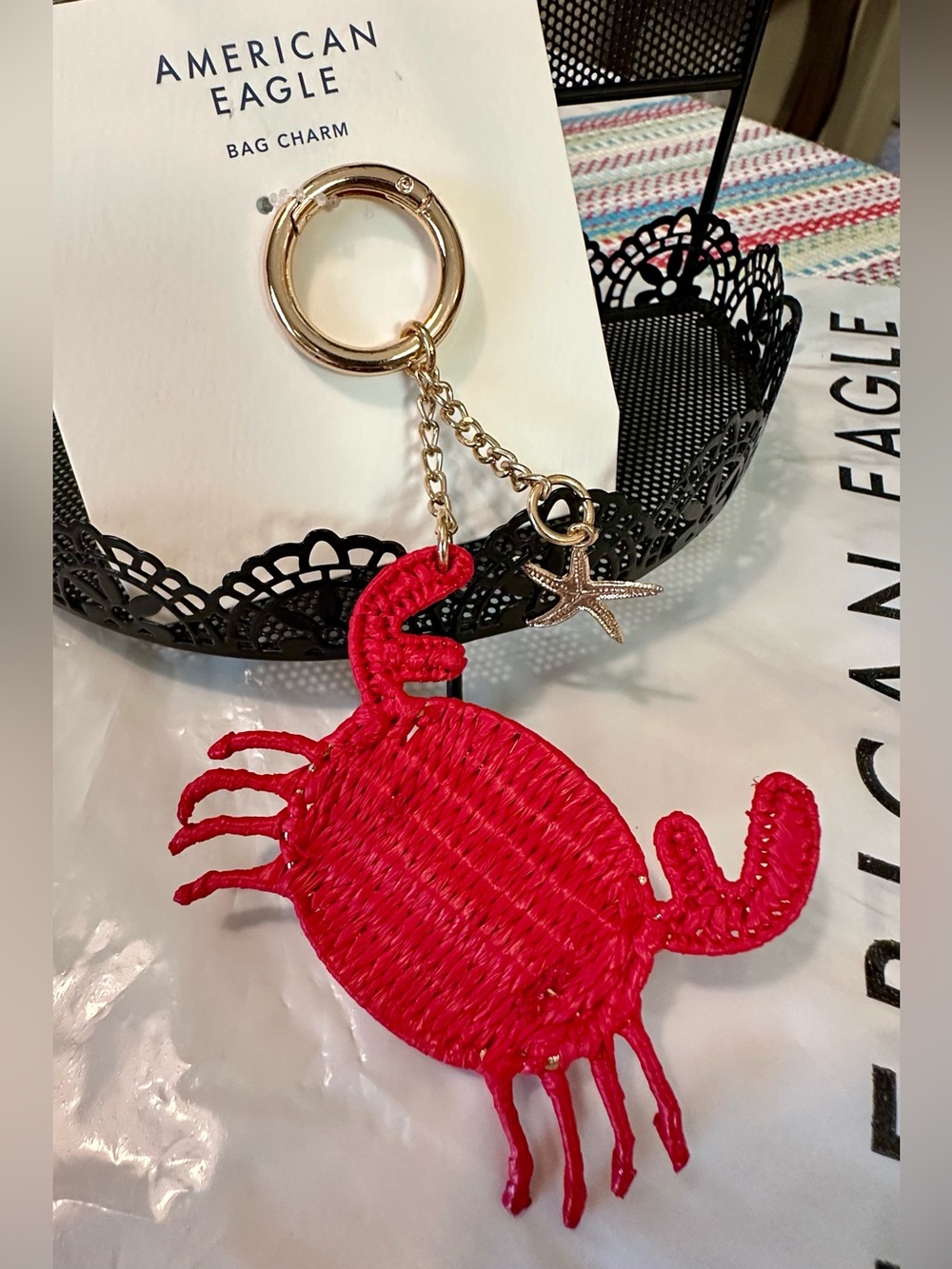 American Eagle Red & Gold Crab Bag Charm